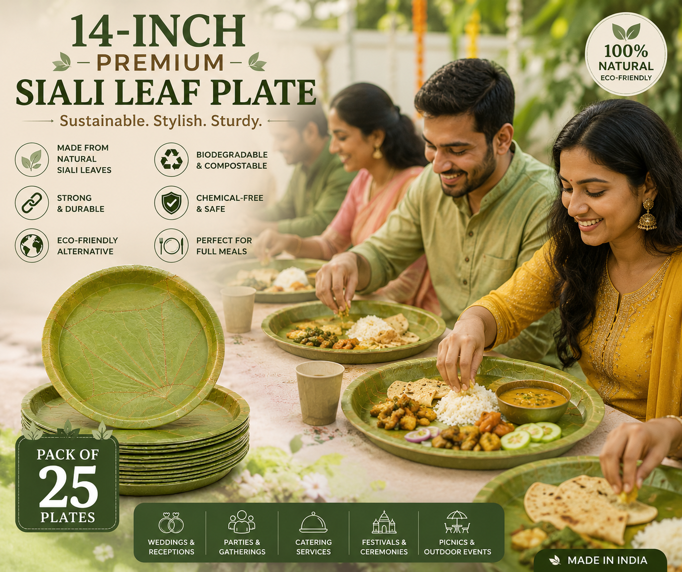 14-Inch Premium Siali Leaf Plates
