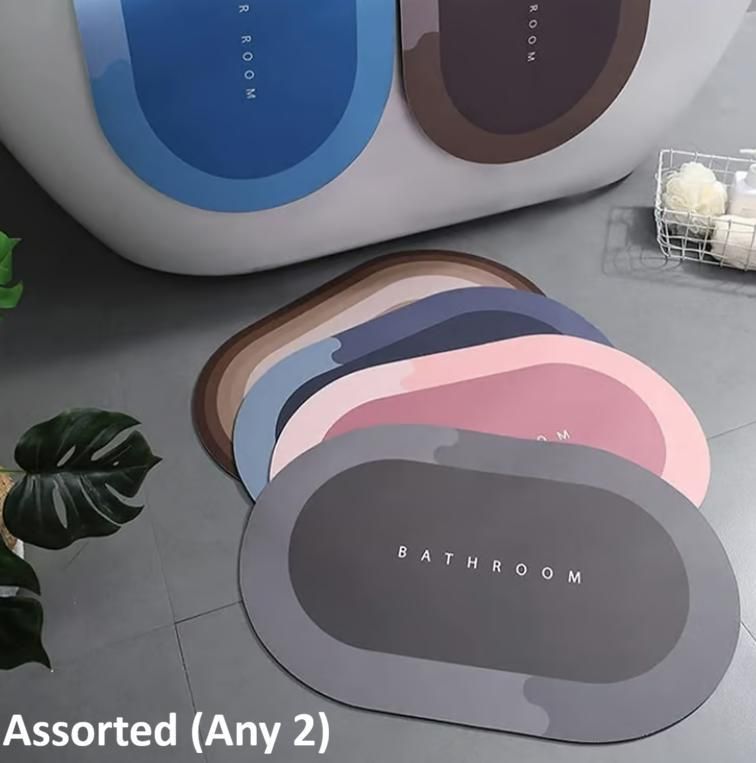 Water Absorbing Anti Slip Floor Mat, Bath Mat (40X60Cm, Assorted Color any 2)