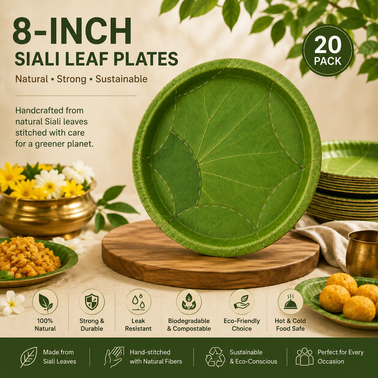 8-Inch Siali Leaf Plates