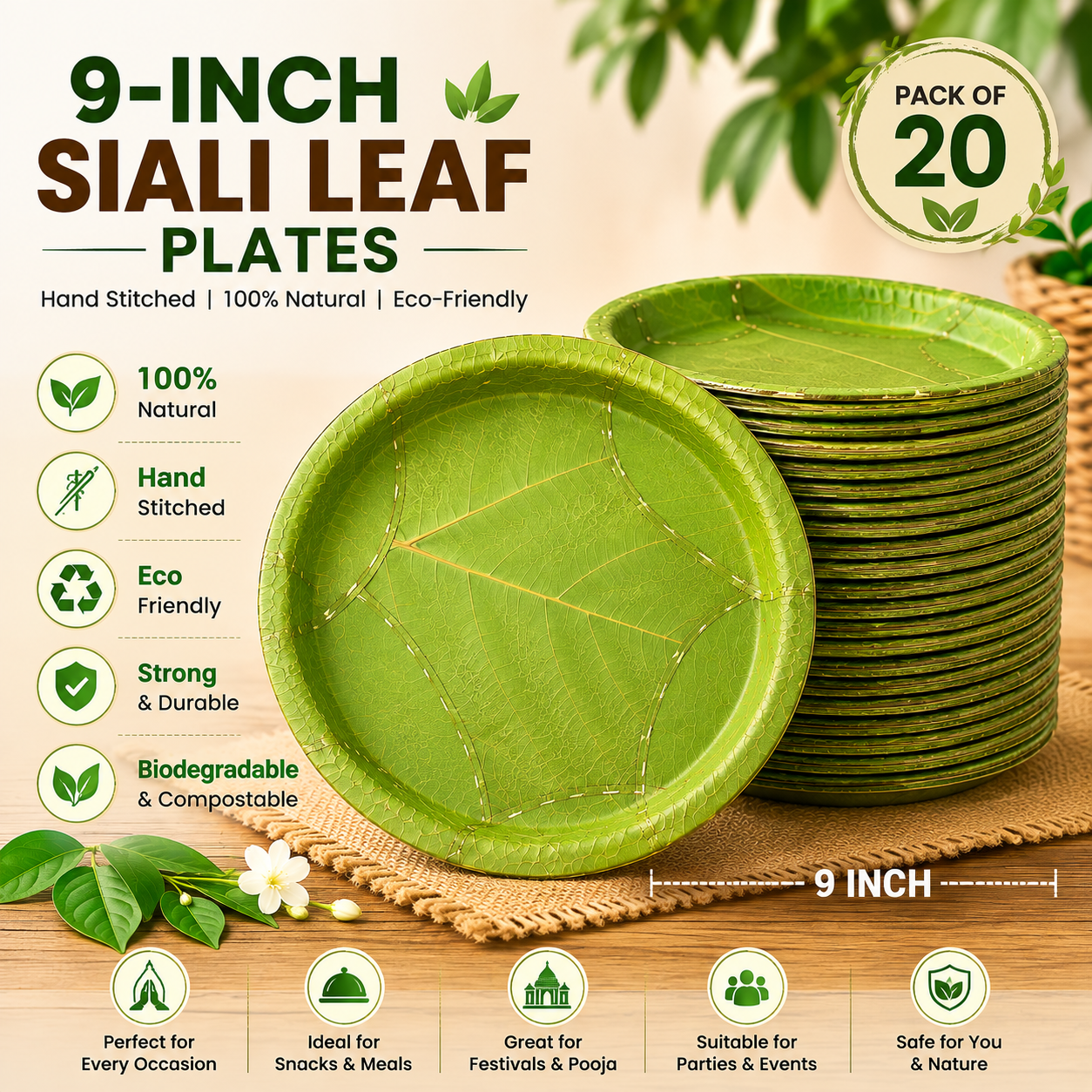 9-Inch Siali Leaf Plates