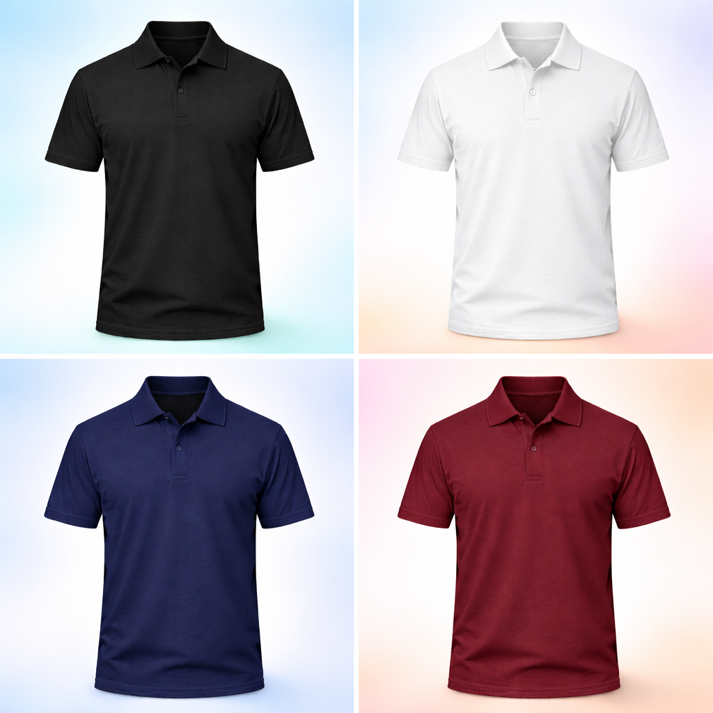 Men Polo T-Shirts Combo Pack of 4 (Black, White, Navy, Maroon)