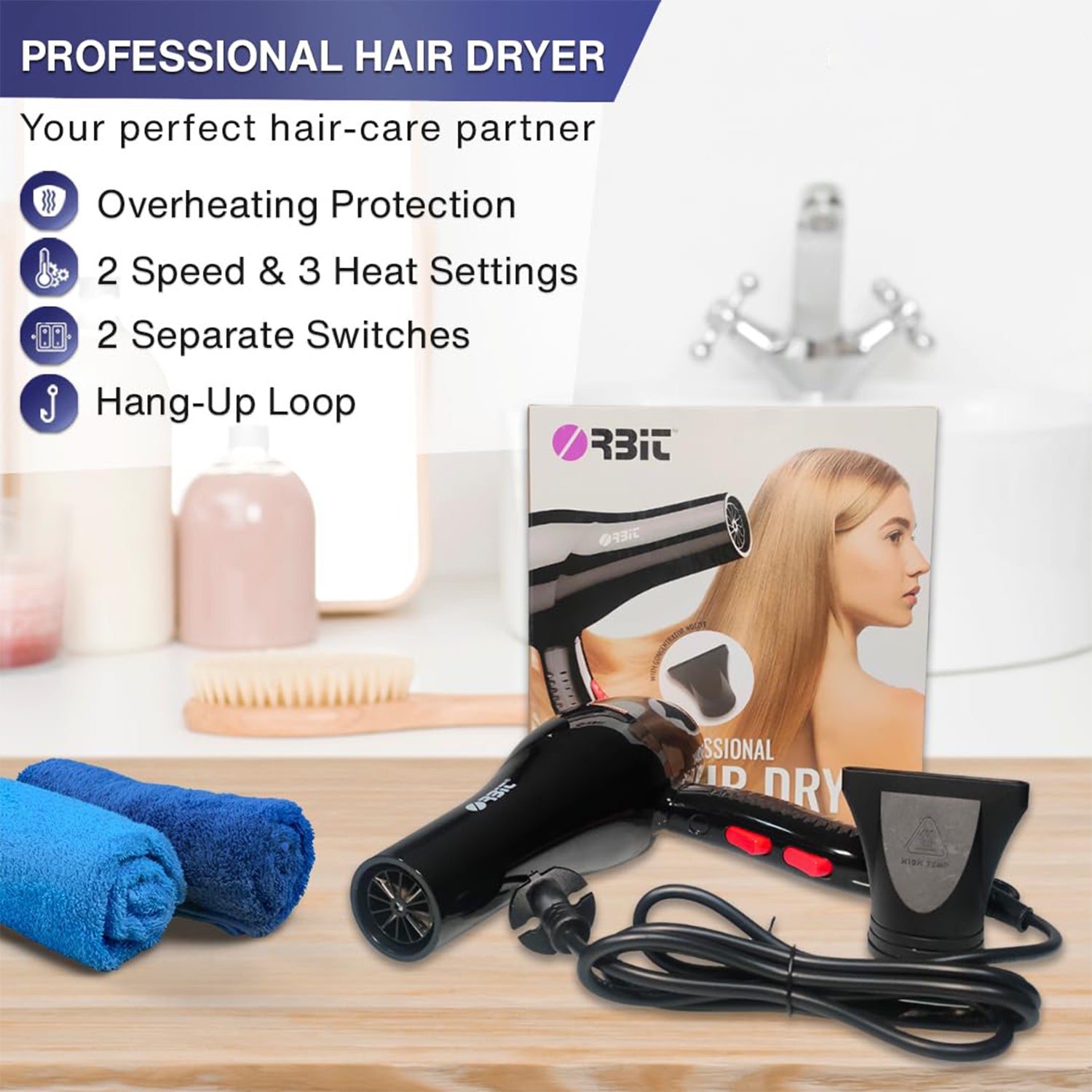 Orbit Professional Electric Hair Dryer With Concentrator Nozzle (1 Pc)
